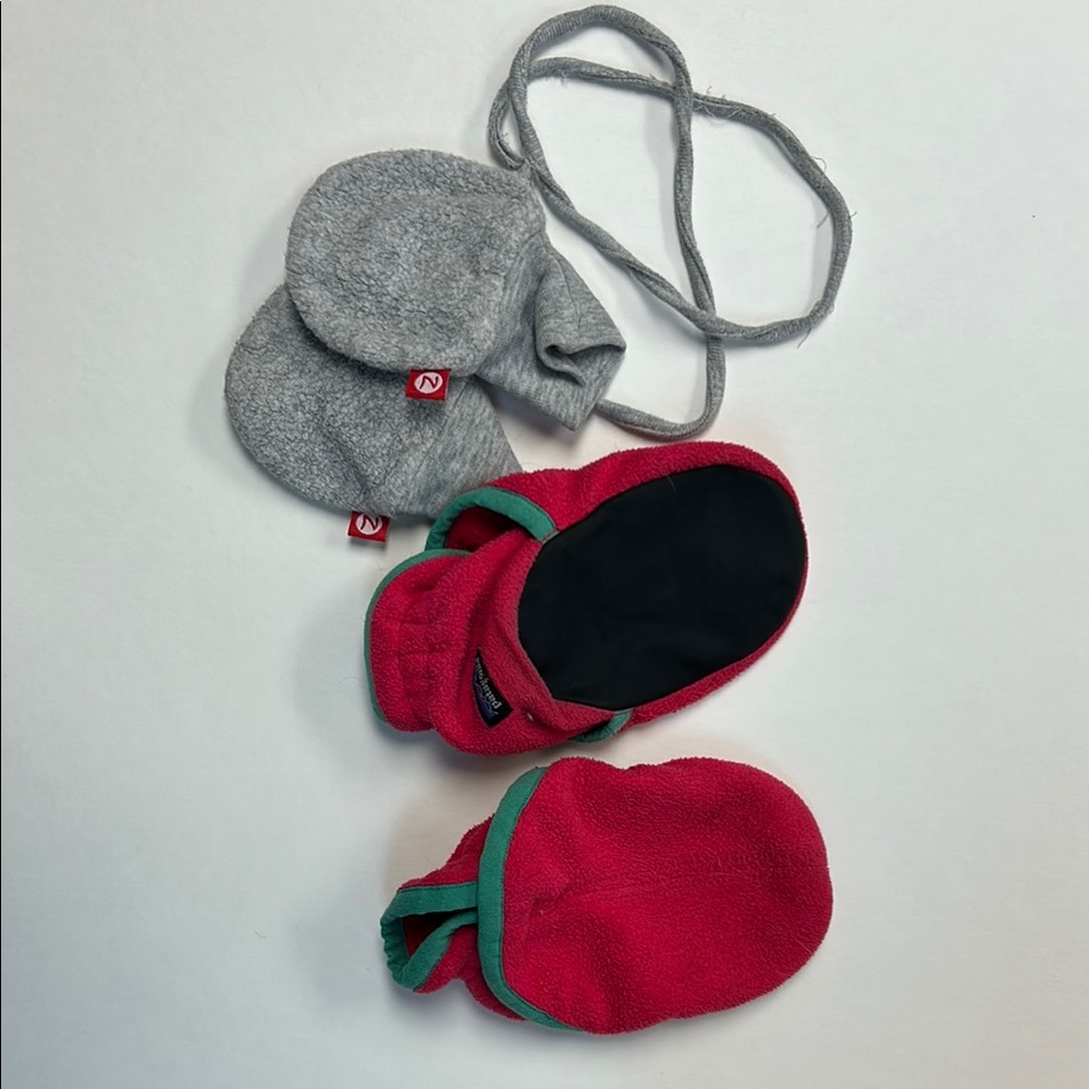 Patagonia Fleece Booties + Zutano Mittens